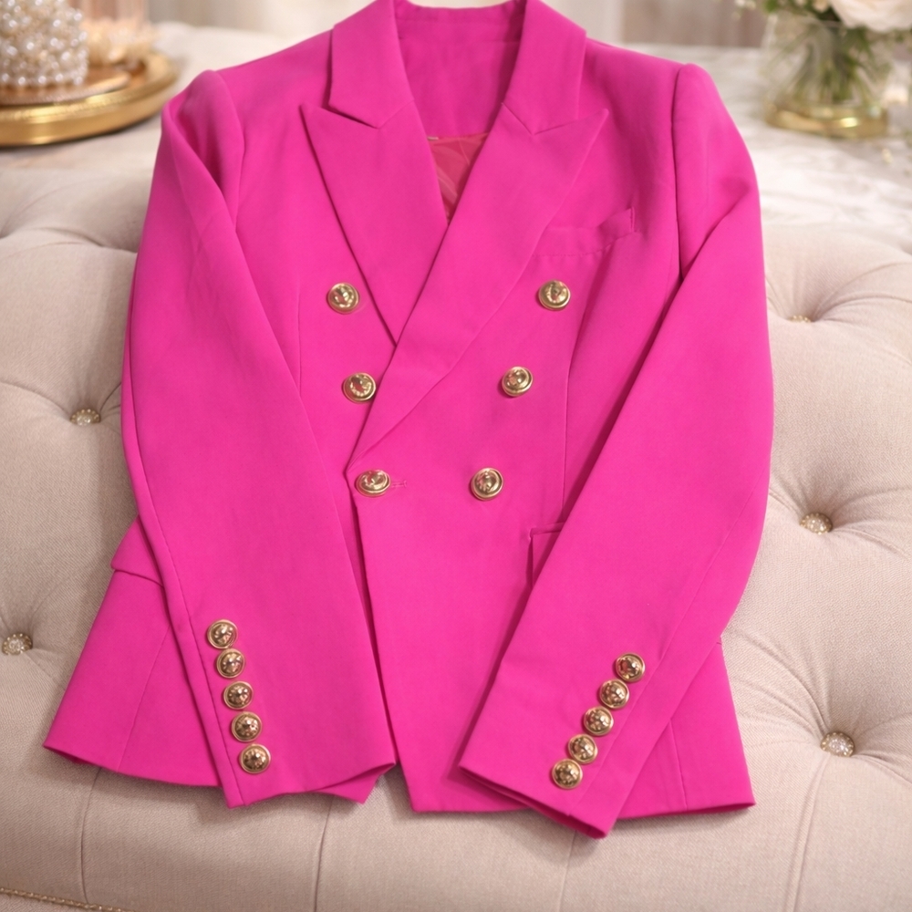 Women’s Double-Breasted Hot Pink Blazer Jacket - Picture 2 of 4